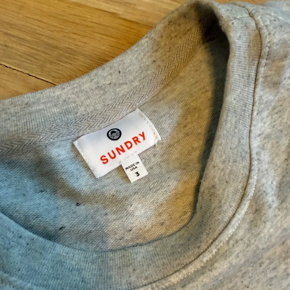 Sundry Gray Sweatshirt with Pink Yellow and Blue Tie-Dye Stripe - Picture 3 of 5